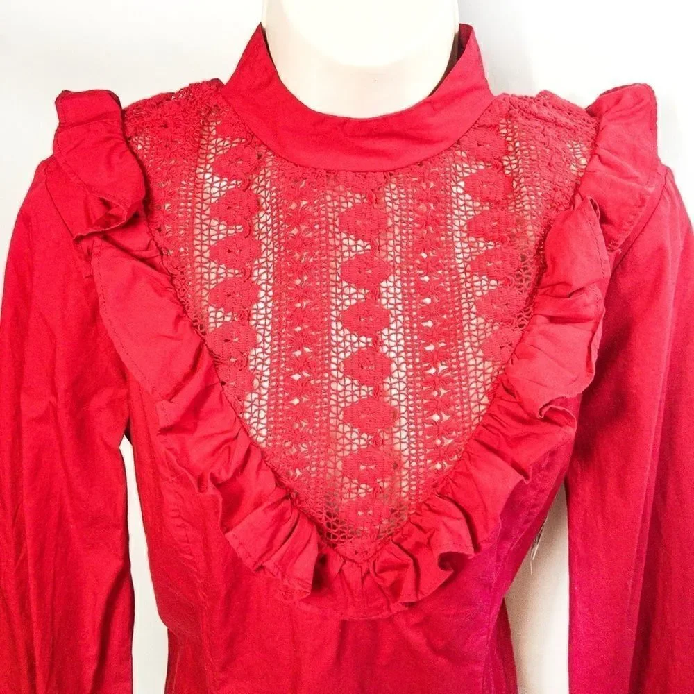 NWT Free People Red Ruffle Dress Sz XS